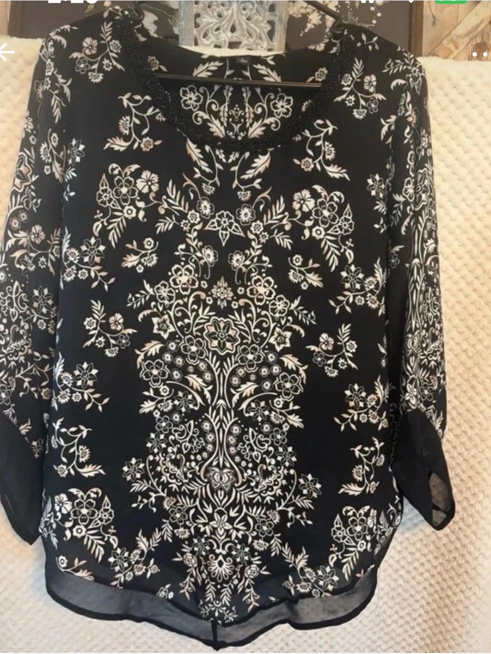 Roz & Ali Black Blouse with White Floral Print